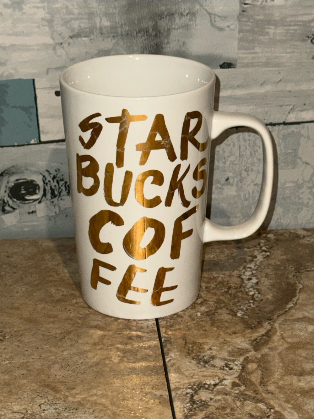 Starbucks white gold graffiti writing coffee mug